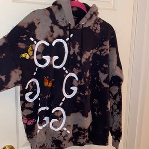 GG tie dye painted hoodie with butterflies